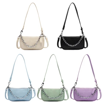 

Retro Tote HandBag Women Chain PU Leather Clutch Handbags Female Elegant Pure Color Shoulder Messenger Crossbody Purse