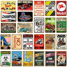 Ретро двигатель масло мотоцикл автомобиль живопись пластины Route US 66 мотель Винтаж Олово Знаки бензин стены искусства металла плакат YH008