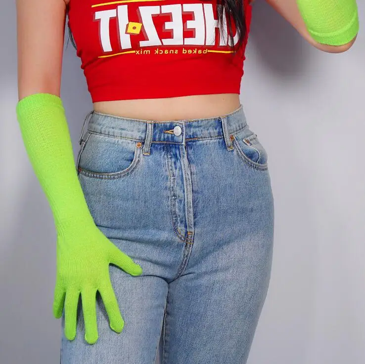 green Женские шерстяные вязаные эластичные перчатки на осень и зиму, женские длинные теплые перчатки для танцев ярких цветов 40 см R2288 - Цвет: green