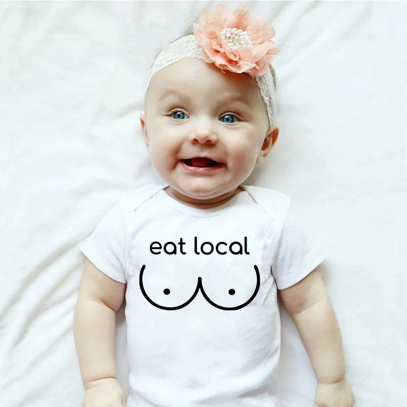 

Breastfeeding Eat Local Newborn Baby Bodysuits Funny Cotton Baby Summer Short Sleeve Jumpsuit Casual Boys Girls Romper Clothes