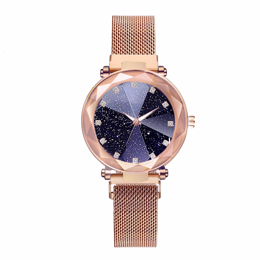 Для женщин магнитная пряжка квадратный алмаз звездное небо часы Роскошные дамы Геометрическая поверхность кварцевые часы Relogio Feminino - Цвет: rose gold