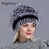 natural fur hats for women  winter knitted rabbit rex hand sewn real fur warm floral elegant girls fashionable stylish hat ► Photo 3/5
