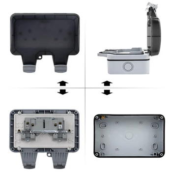 

13A Box External Electric With Cover Switched Wall Mount Safe Power IP66 Waterproof Outdoor Socket Outlet Double Plug Protection