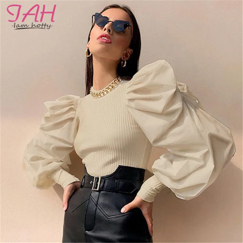 Женская облегающая футболка IAMHOTTY Chic Palace винтажный буф с рукавами Модная