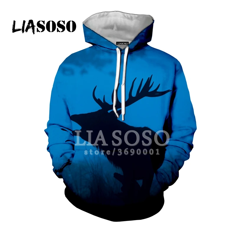 LIASOSO Новые повседневные Забавные Животные Олень, Лось закат 3D принт женские мужские толстовки с капюшоном кофты хип хоп Harajuku топы X0253