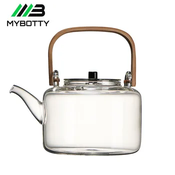 

MYBOTTY 1100Ml Borosilicate Glass Teapot Heat-resistant Teapot With Bamboo Handle Boiling Water Filter Flower Tea Kettle Drink
