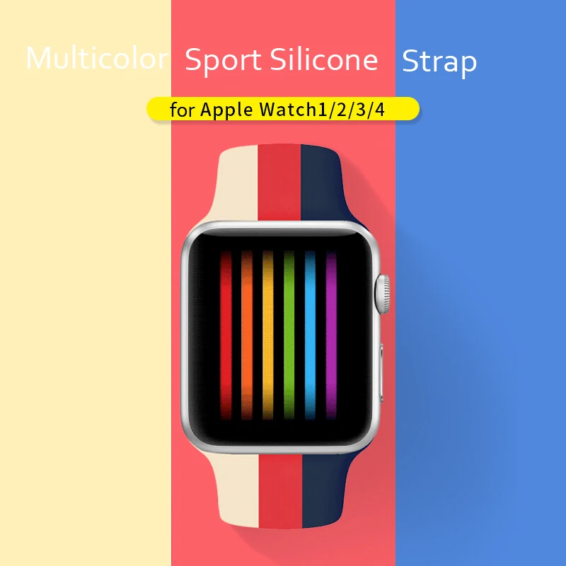 

Strap for apple watch band 42mm 38mm iwath series 4 3 band 44mm 40mm Correa sport colorful Soft Silicone bracelet watchband belt
