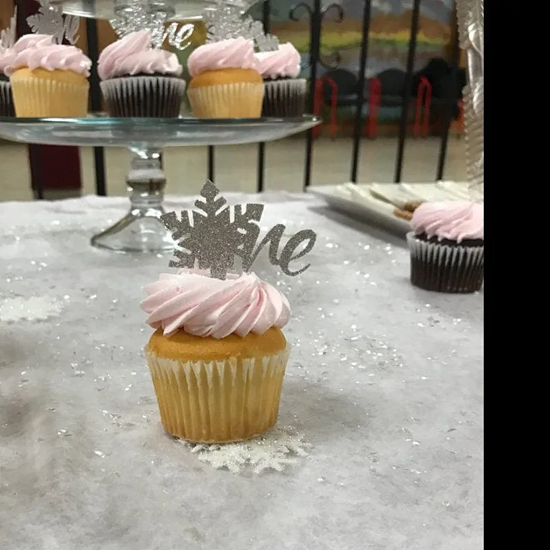 personalize glitter Winter Wonderland birthday baptism Cupcake Toppers Baby It's Cold Outside Snowflake Picks. Appetizer Picks | Дом и сад