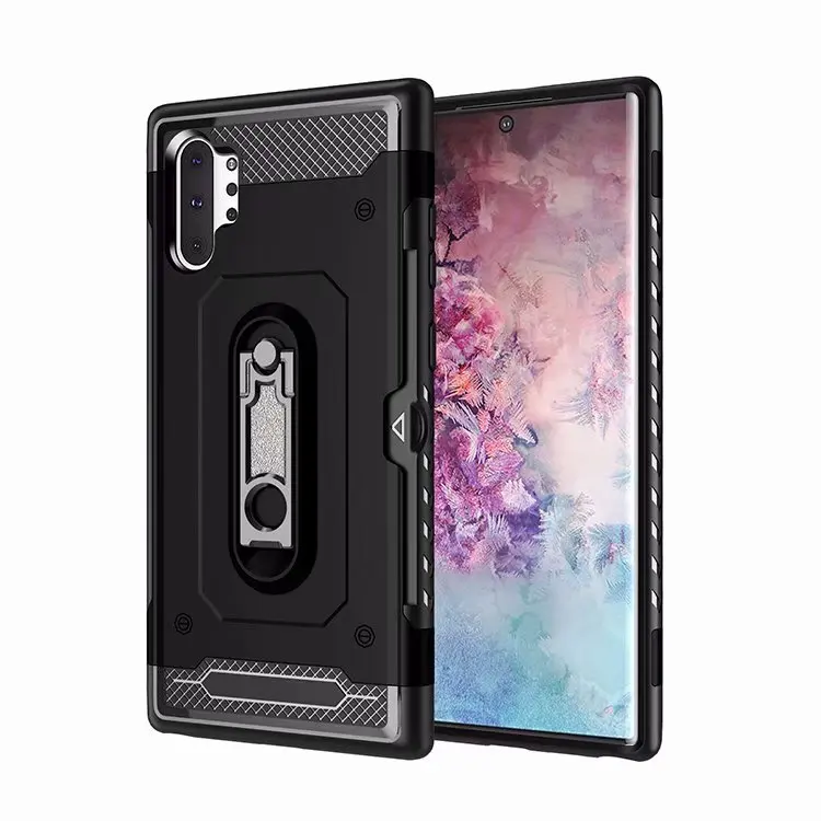 Black Alxun для Samxung Galaxy Note10 Plus вставляется в банковскую карту металлический кронштейн PC+ TPU Материал для samsung Note 10+ чехол - Цвет: Black