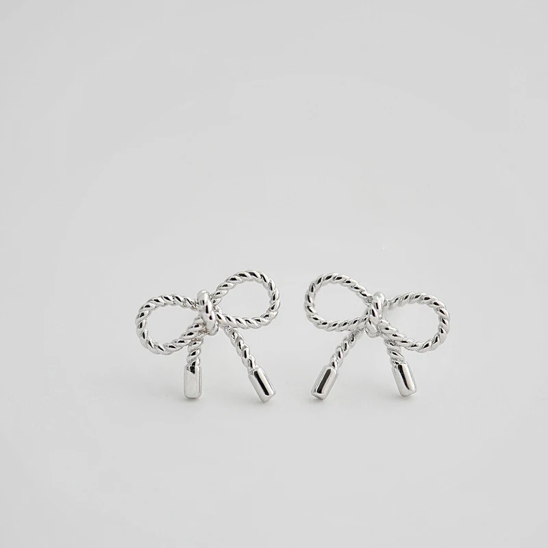  Cute Simple Woven Twist Bow Knot Shape Stud Earrings for Women Pretty Sterling Silver Party Jewelry | Украшения и аксессуары