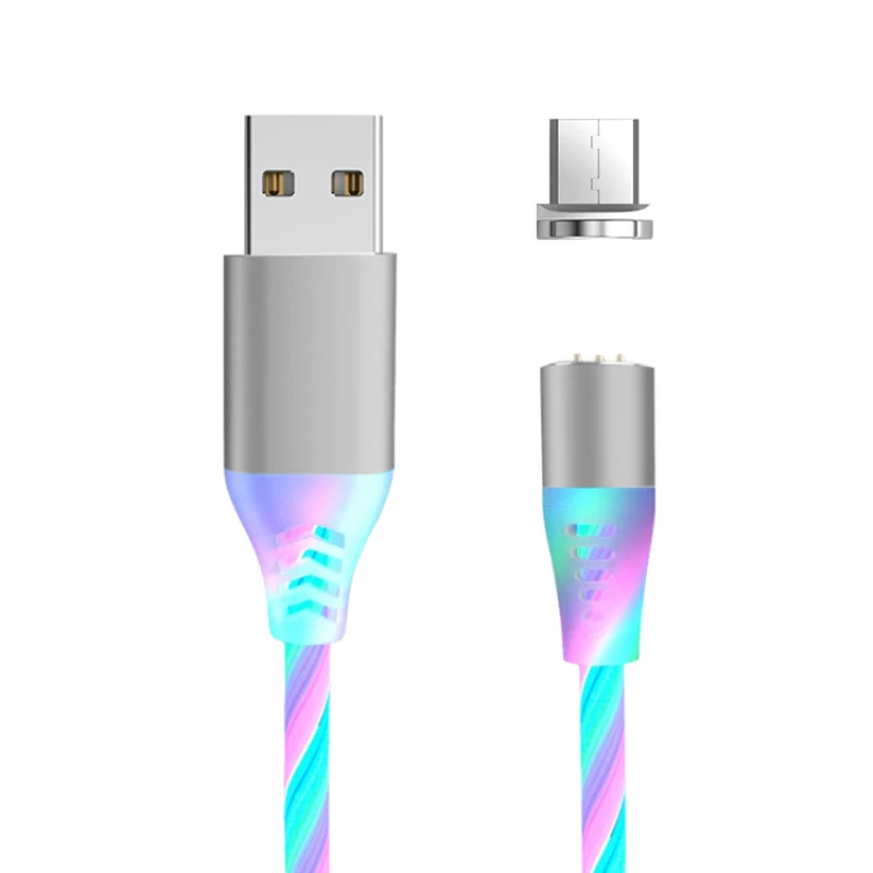 Мода 3A Зарядное устройство USB Type C кабель Micro USB кабель Красочный Светодиодный свет Магнитный телефонный кабель Быстрая Зарядка Micro USB Type C кабель - Цвет: Purple For Micro USB