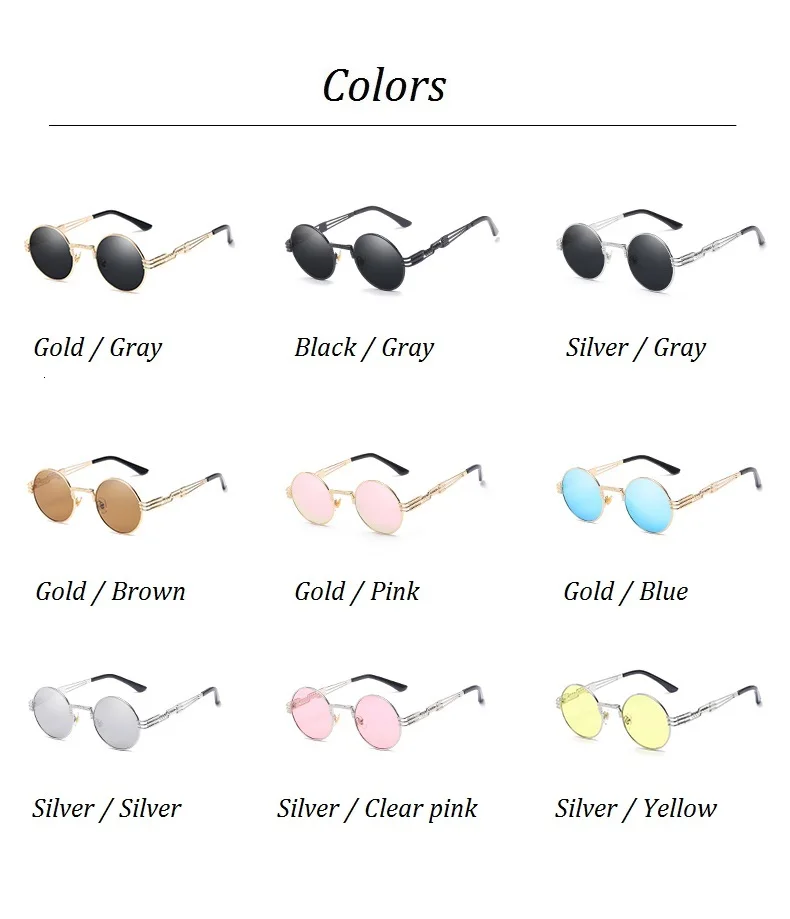 Round Gothic Steampunk Metal Sunglasses Men Women Vintage Driving HD Mirror Sun Glasses Eyewear Retro Shades Oculos De Sol UV400