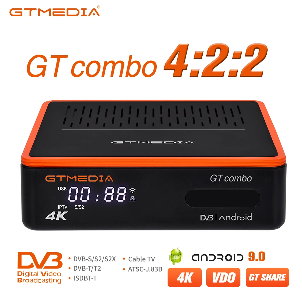 Новый проводной спутниковый ресивер GTMEDIA GT Combo 4K 8K Android 9 0 ccam 2G + 16G M3U Ccam Встроенный
