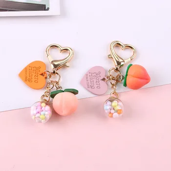 

1PC ative Pink Heart Key Chain Cute Cartoon Keychains Women Girl Gift Peach Fruit Car Keys Holder Fashion Gift Key Ring Pendant
