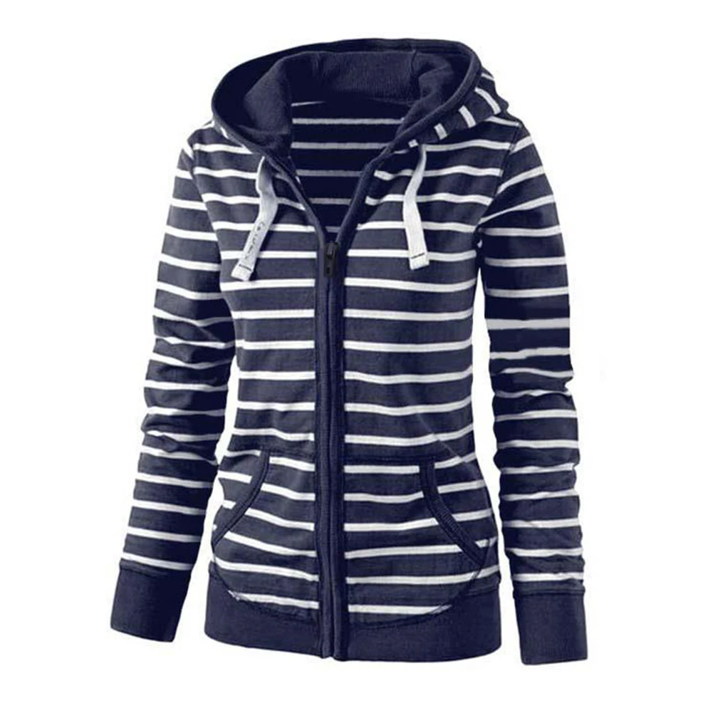 

Coat Shopping Sweatshirts Stripe Autumn Winter Fashion Zipper Cotton Blend Daily Tops Casual Women Hoodies Long Sleeve Pocket
