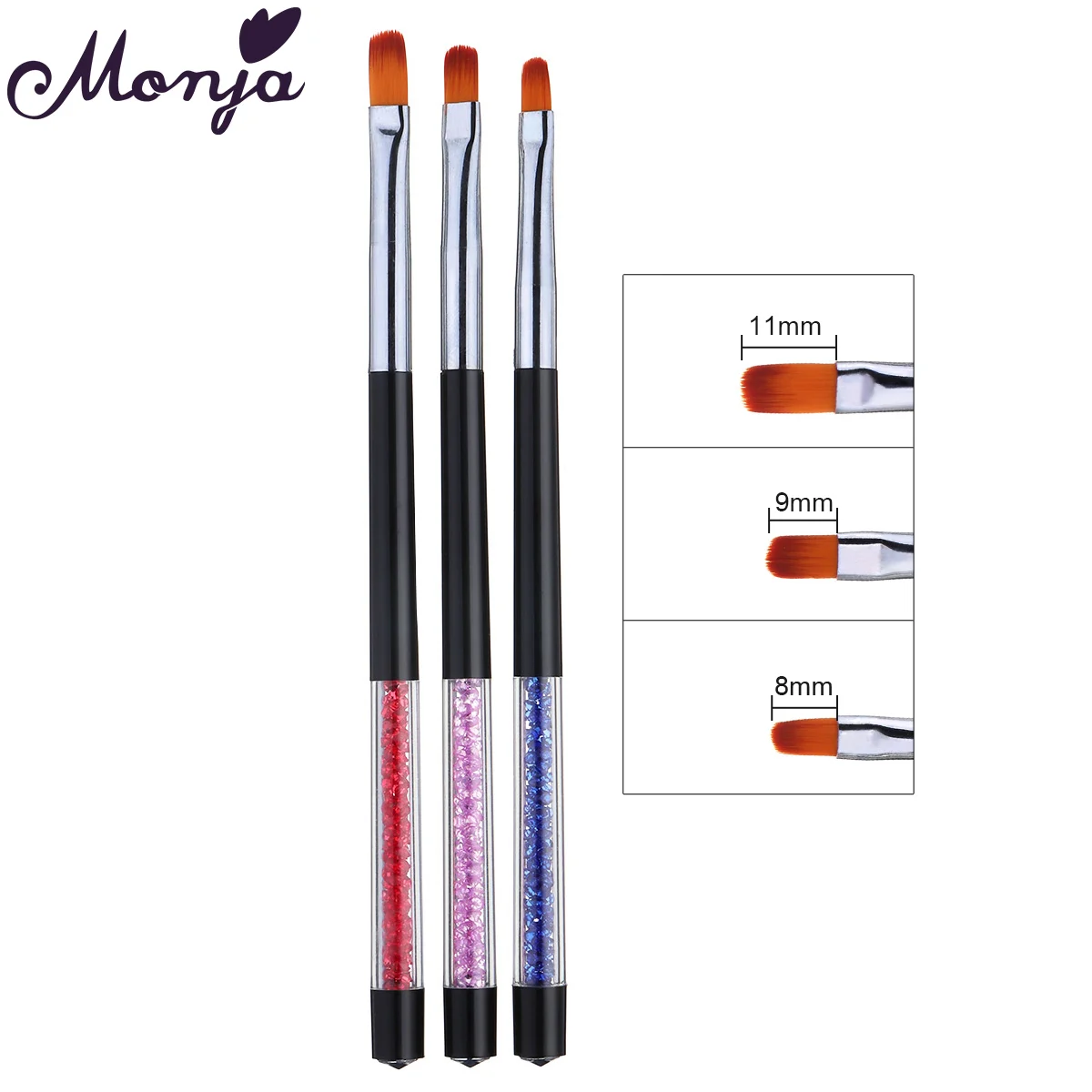 

Monja 3 Pcs/Set Nail Art Rhinestone Handle Acrylic Polish UV Gel Extension Painting Brush Nail DIY Drawing Pen Manicure Tools