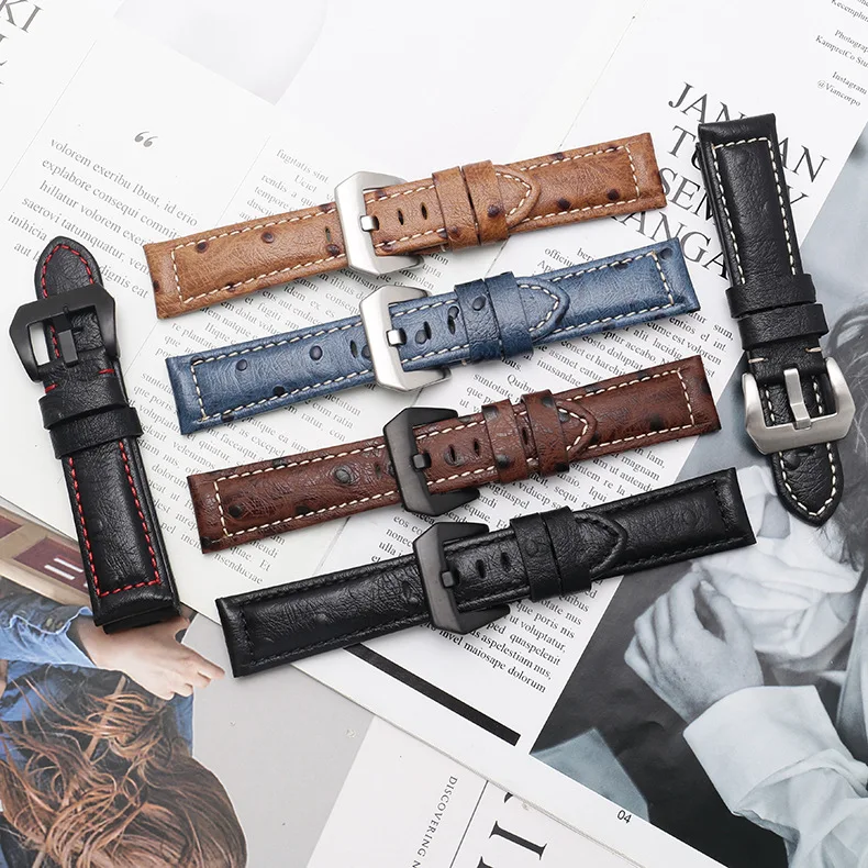 

20/22 Size Ostrich Grain Genuine Leather Watch Band Alternative Casio 4047/506/550/535