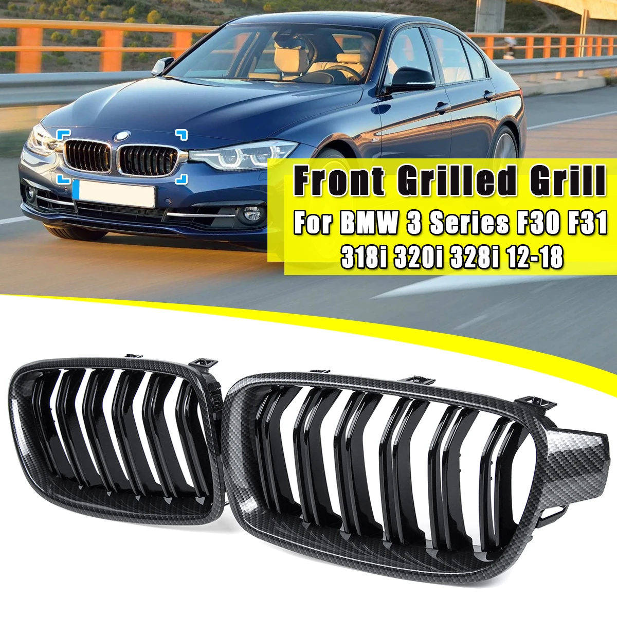 Пара автомобиля Передняя решетка гриль Углеродная сажа для BMW 3 серии F30 F31 318i 320i 328i