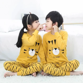 

Cartoon Tiger Baby Kids Pajamas Long Sleeve Winter Sleepwear Children Cotton Pajama Sets Boys Girls 2pcs Pyjamas For 6 8 10 12Y