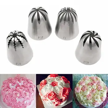 

4pcs/Set Large Cream Russian Nozzle Pastry Stainless Steel Icing Piping Tips Cupcake Cakes Decorating Baking Tools Flower Pastry