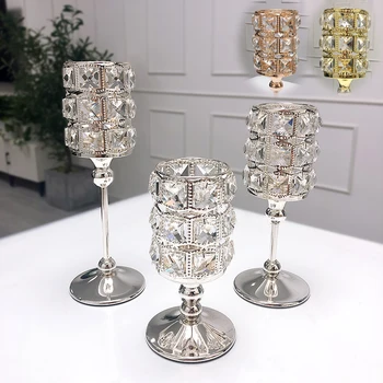 

Crystal Tealight Candle Holders Coffee Dining Table Centerpieces Metal Candlesticks Stand Wedding Christmas Halloween Decoration