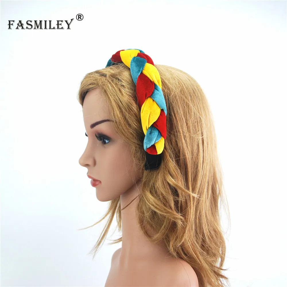 Модная бархатная косичка из ткани FASMILEY для девочек, повязка на голову для женщин, аксессуары для волос, широкий обруч для волос для девочек, обруч для волос аксессуары zfg02