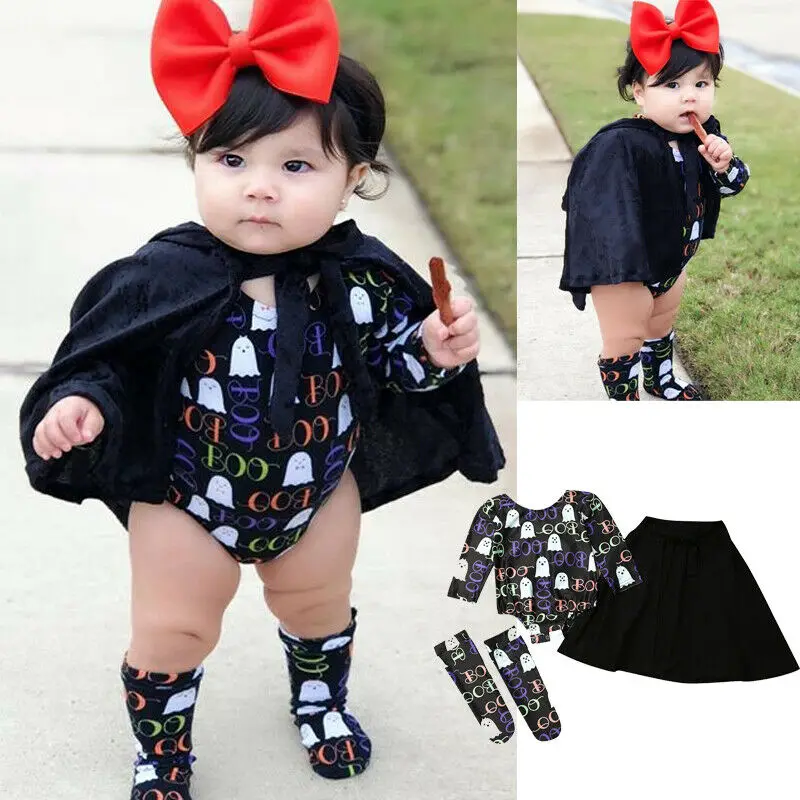 

Cute Newborn Baby Girl Boy Halloween Long Sleeve Romper+Cloak+Socks Outfits Set