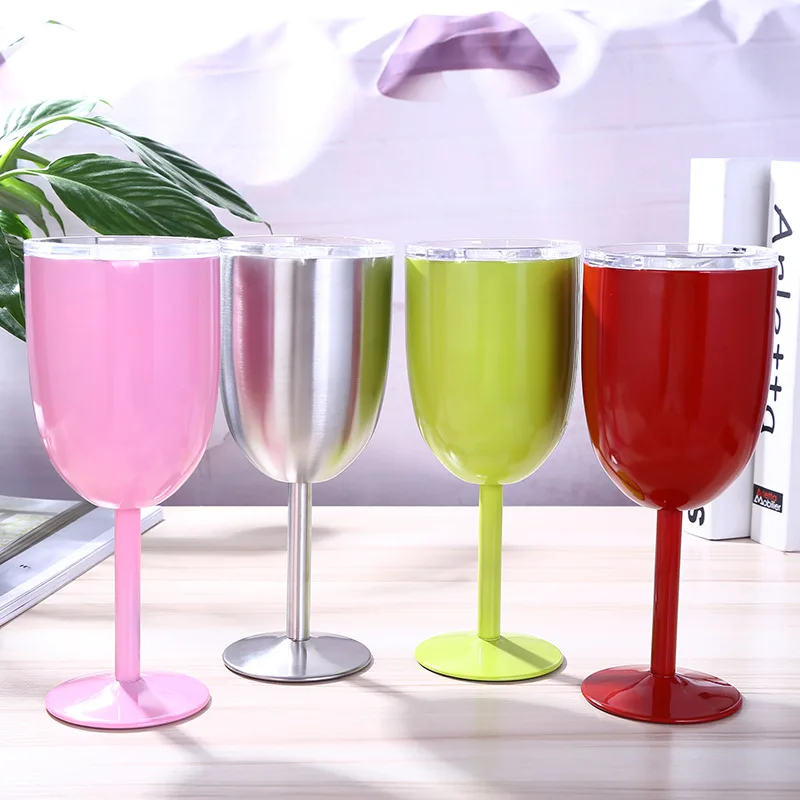 10oz Vacuum Stainless Steel Double Wall Insulated Wine Cup Cocktail Glass Goblet Juice Drinks Mug with Lid | Дом и сад