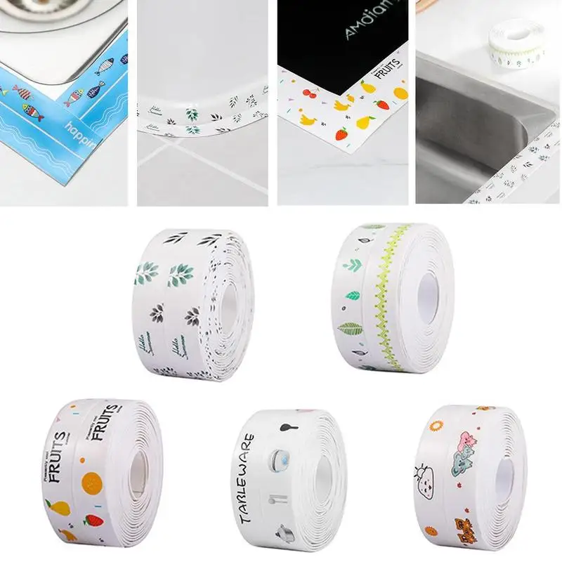 1pc Acrylic Waterproof Mildew-proof Cartoon Printed Tape Kitchen Bathroom Sink Self-adhesive Sealing Strip Kitchen Gadgets