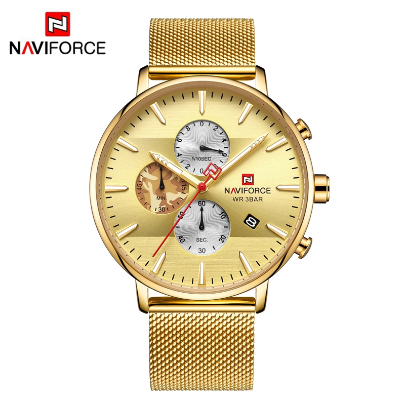 NAVIFORCE Топ Роскошные брендовые новые модные спортивные Кварцевые простые часы мужские полностью стальные водонепроницаемые часы с датой Relogio Masculino - Цвет: Gold