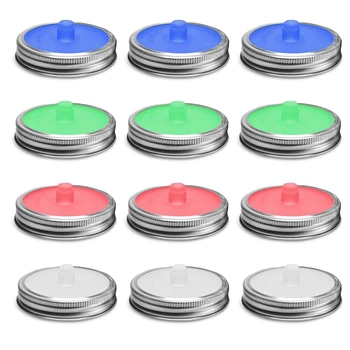 

12Pcs Silicone Waterless Airlock Fermentation Lid with Metal Ring for Wide Mouth Mason Jar for Sauerkraut Kimchi Pickles Ferment