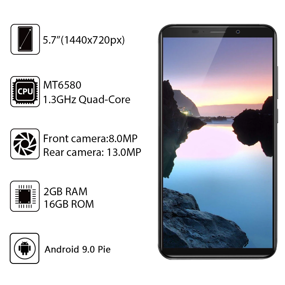  Cubot J7 5.7 Inch 18:9 Screen Android 9.0 Pie Smartphone MT6580 Quad Core 2800mAh Face ID Fingerpri