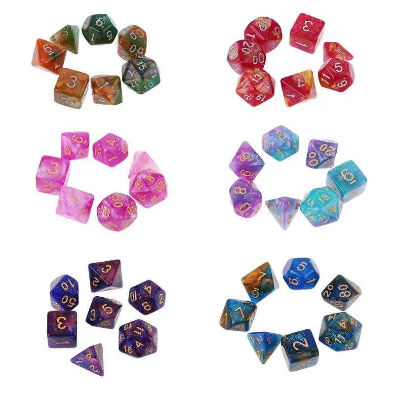 

7 шт./компл. дихроматические игральные кости D4 D6 D8 D10 D12 D20
