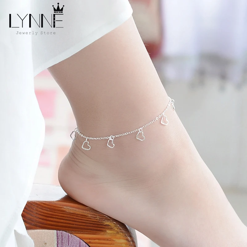 New Fashion Hollow Star&Heart Pendant Foot Anklet Chain 925 Sterling Silver Ladies Beach Anklets Bracelet For Women Jewelry Gift