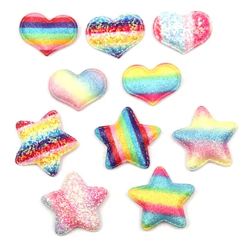 

20pcs Glitters Rainbow Star Heart shape Mixed colourful Padded Appliques For DIY Hair Clip Decor Ornament Accessoires wholesale