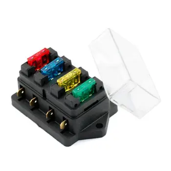 

For Auto Car 40A 12V 24V Truck 4 Way Blade Fuse Block Fuse Box Unit Holder Fusebox Catch-holder + 4Pcs Fuses Circuit Standard AT