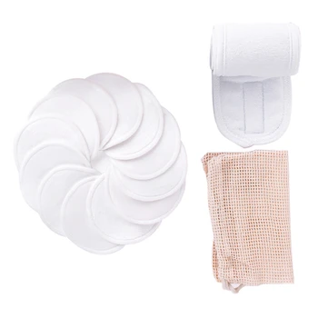 

12 Packs Organic Washable Reusable Makeup Remover Pads, Natural Bamboo Cotton Rounds with Cotton Bag and Turban
