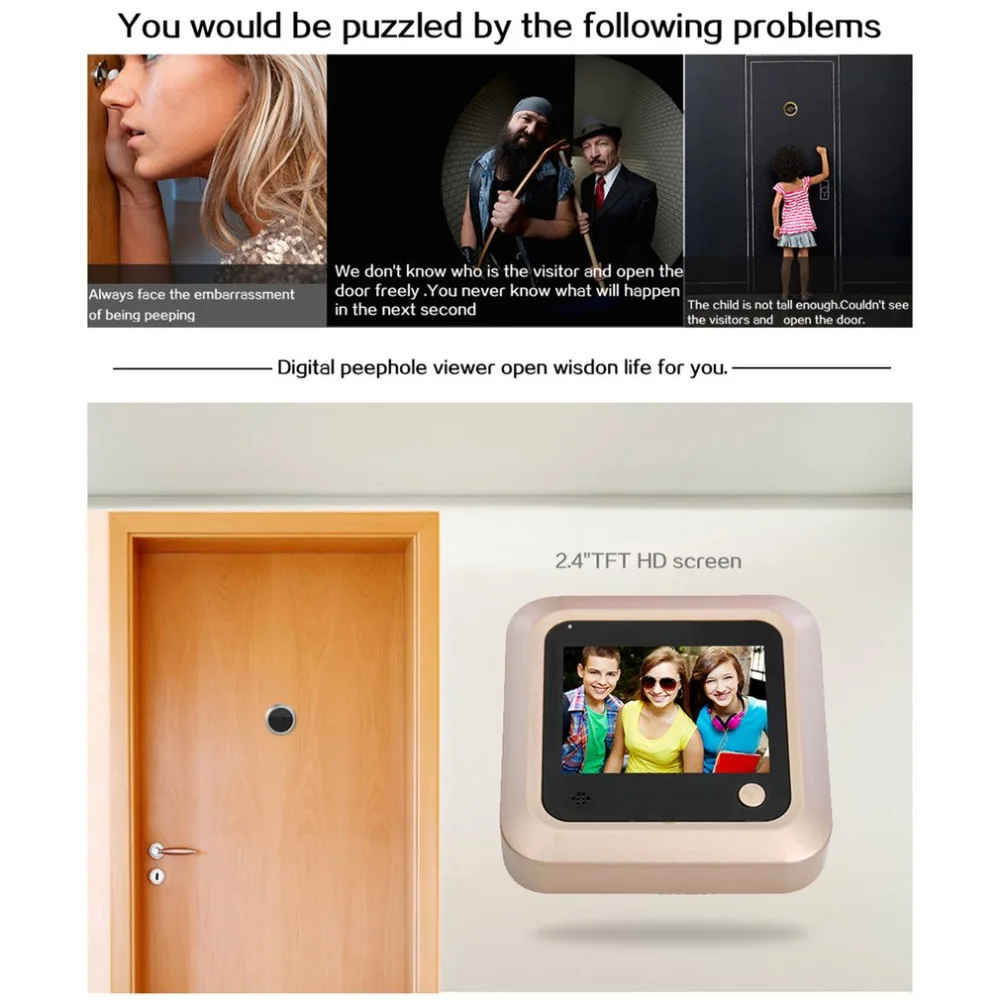 X5 2.4 Inch TFT Color Screen Display Home Smart Doorbell Security Door Peephole Electronic Cat Eye
