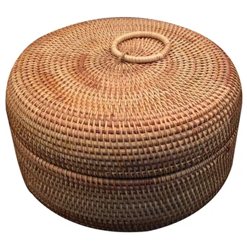 

Autumn Rattan Weave Fruit Basket Round Organizers Box Dried Fruit Candy Snacks Dessert Food Storage Container with Lid