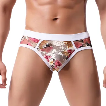 

Men Flower Print Mesh Transparent Breathable Boxer Underpants Ultra-thin Sexy Lace Soft Breathable Men Underwear Boxer Shorts