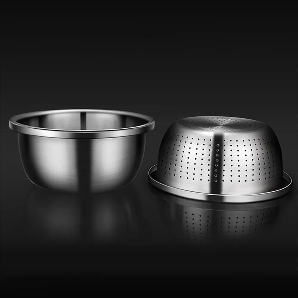 Heavy Duty Kitchen Strainer,Draining Basket Colanderwith 304 Stainless Steel Basin 2PCS for Food Vegetable Rice Fruit Pasta