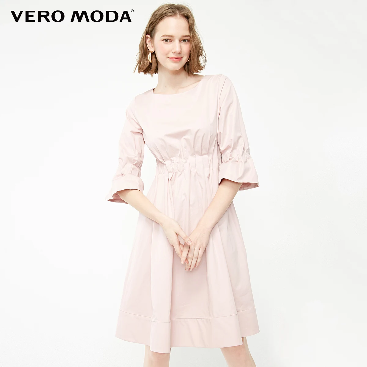 Однотонное платье Vero Moda из хлопка с эластичной талией | 31916Z512