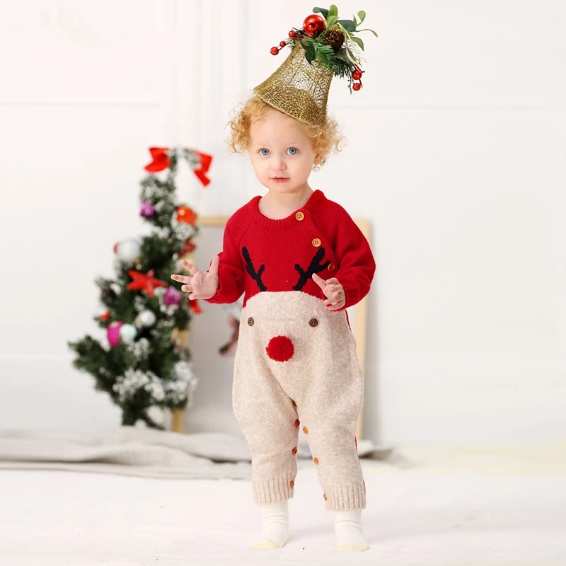 

Baby Rompers Christmas Winter Warm Knitted Infant Kids Boys Girls Jumpsuits Toddler Sweaters Outfits Autumn Children's Clothes