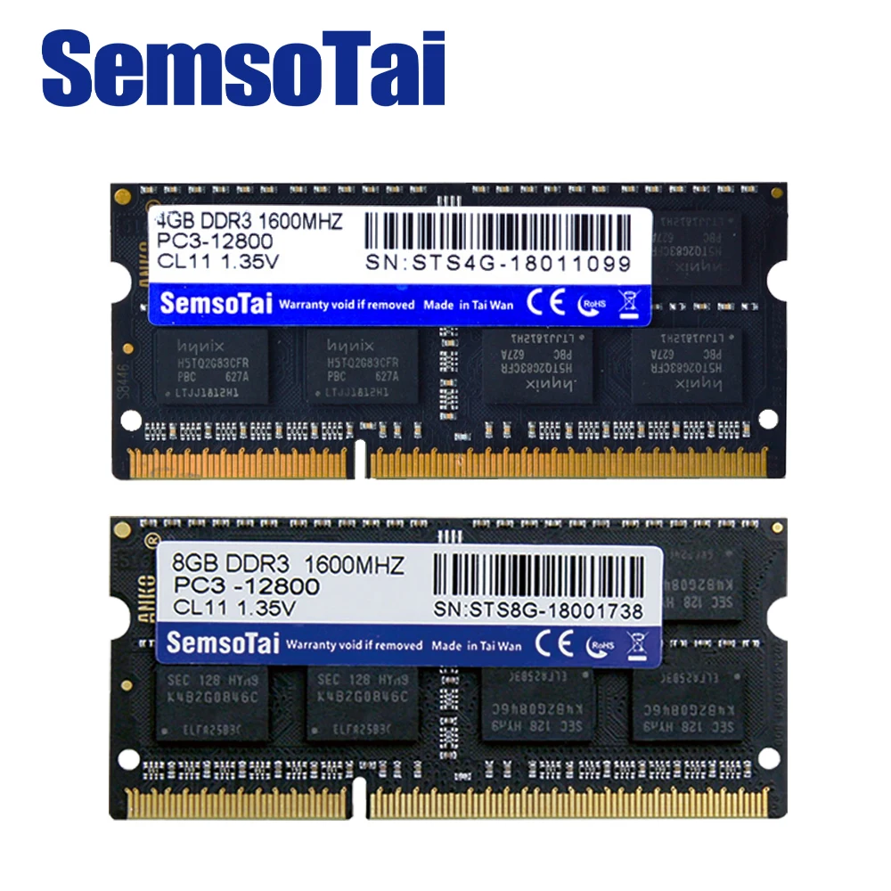

SemsoTai ram ddr3 4gb 8gb 1600MHz Memory 204Pin PC3-12800 CL=11 1.35v Lifetime warranty memoria ram ddr 3 8g for laptop notebook