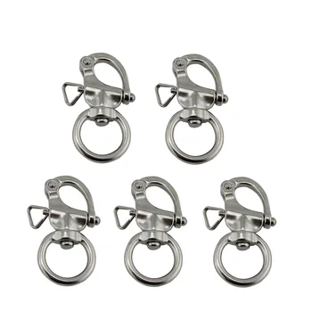 

5PCS Stainless Steel 316 Swivel Round Eye Quick Release Bail Snap Shackle With Ring 65mm 76mm Heavy Duty For Marine Boat