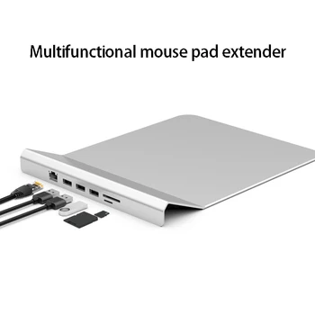 

Mouse Pad Hub, Multifunctional Aluminum Alloy 6-In-1 Docking Station Type-C Docking Station Hub Extender Mouse Pad