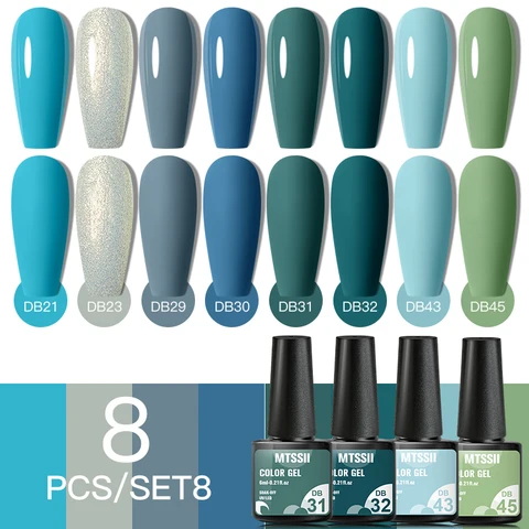 8pcs/set Nail Gel Polish Nail Color Glitter Sequins Matte Effect Long Lasting Base Top Coat Nail Art Design Hybrid Gel