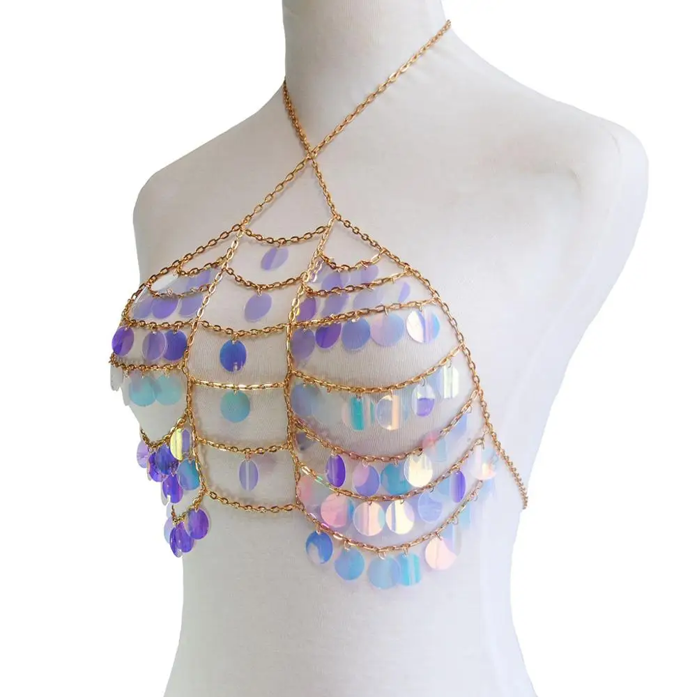 Boho Sequins Body Chains Top Beach Bikini Chain Bra Fashion Harness Charm Body Accessories Jewelry for Women and Girls