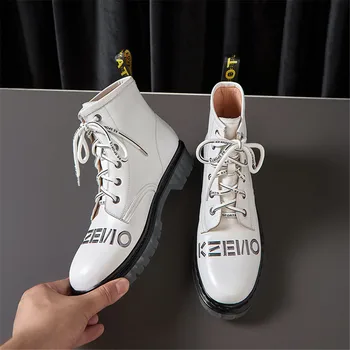 

MILI-MIYA Fashion Women Full Genuine Leather Martin Shoes Round Toe Crystal Square Heels Lace-Up Solid Color For Ladies