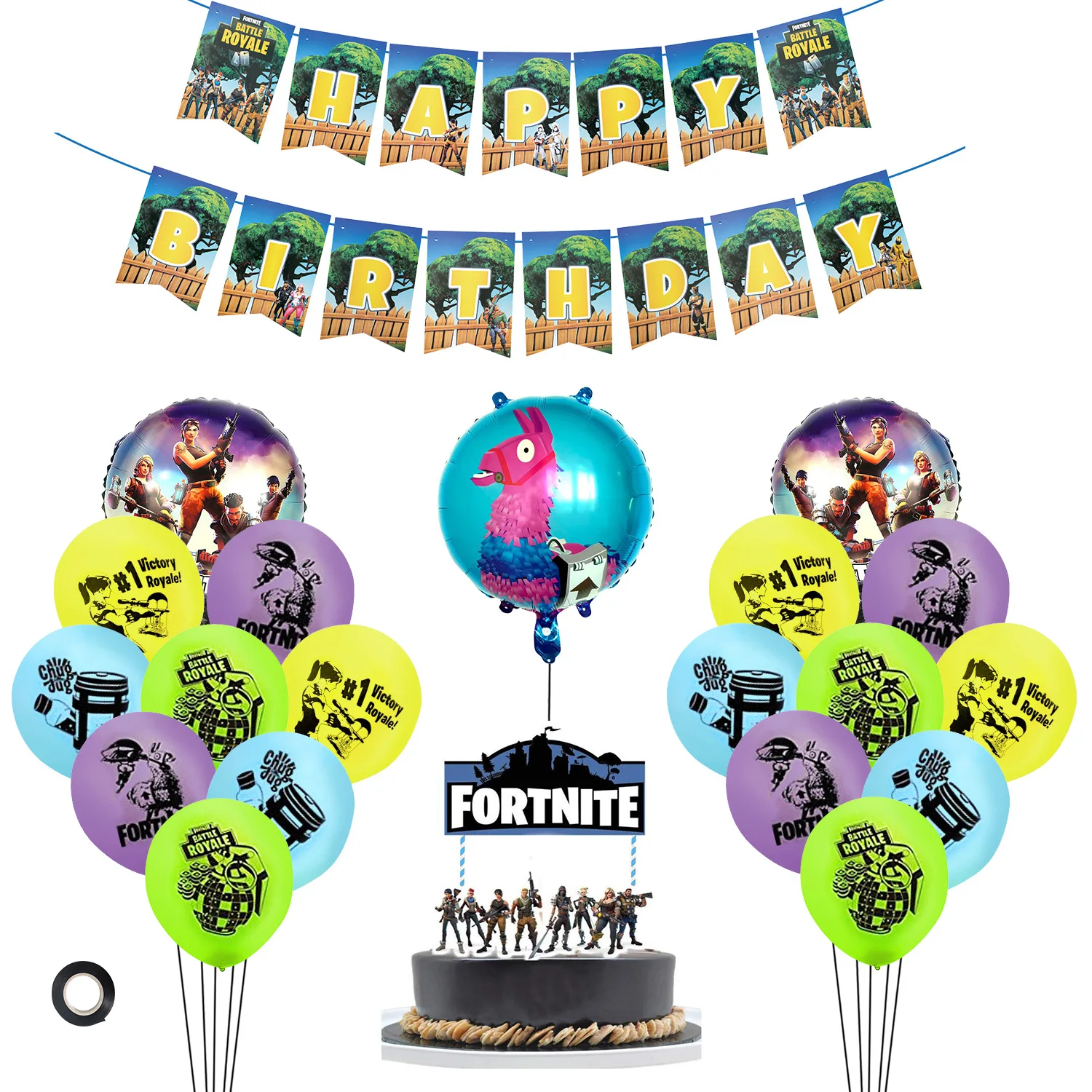 

Fortnite Game Fortnite Balloon Birthday Pulling Banner Circle Aluminum Film Balloon Birthday Cake Inserting Card